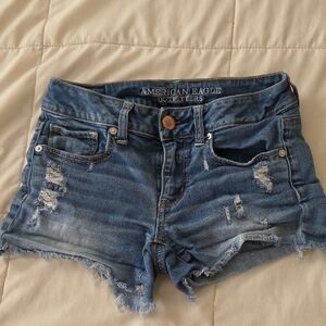 American Eagle Outfitters Ripped Blue Denim Shortie